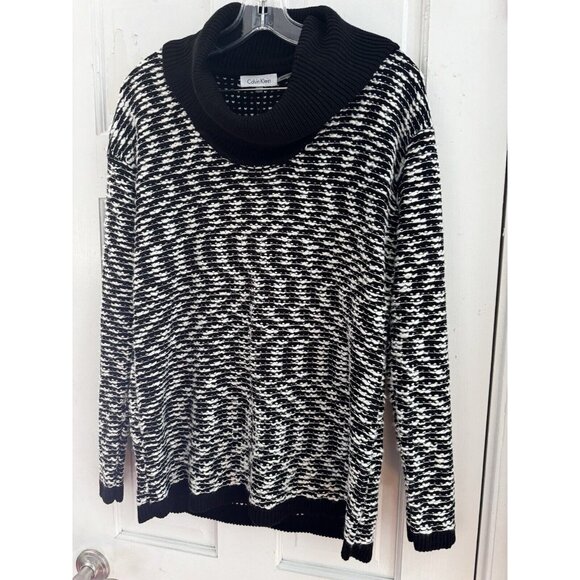 Calvin Klein Sweater Women’s Sz L Black White Pullover Cowl Neck - Picture 3 of 8